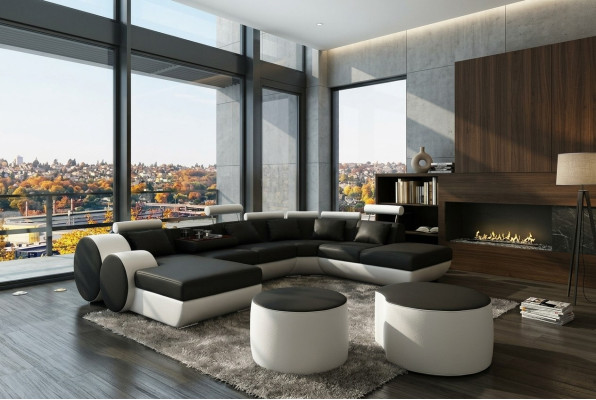 Ecksofa Sofa Couch Polster Wohnlandschaft Leder Eck Sofas Garnitur sofas Madrid