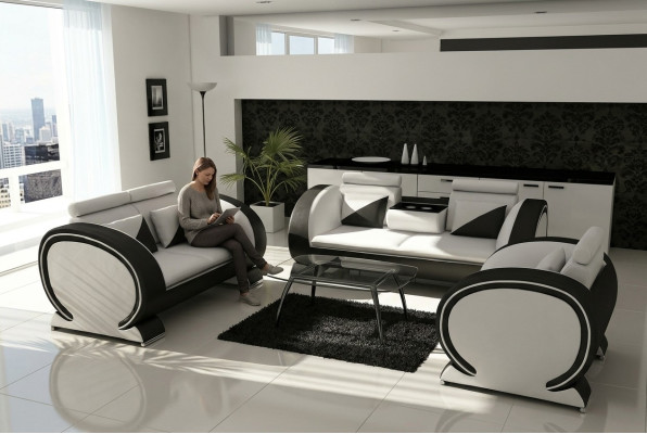 Sofagarnitur Ledersofa Sofa Couch Polster Leder Garnitur Couchen Sofas 3+2+1