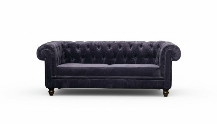 Elegantní designová sedací souprava Chesterfield, čalouněná pohovka s textilní látkou a sametovým potahem.