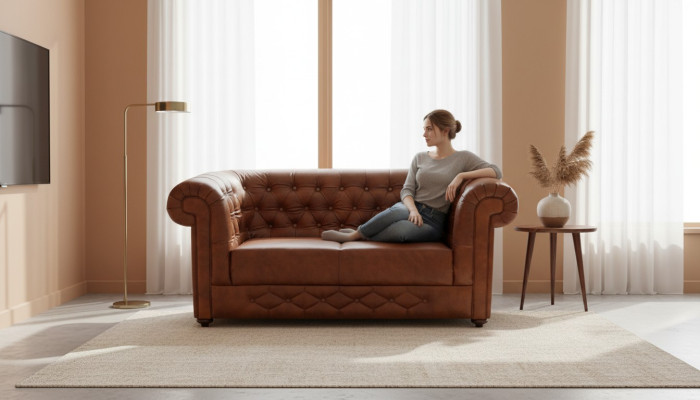 Chesterfield Couch Sofa Garnitur 3 Sitzer Polster Leder Sofas Couchen Neu BANTRY