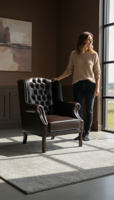 Chesterfield křeslo s ušáky pohovka relaxační kožená pohovka sedačka C.15