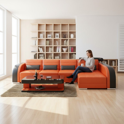 Velká pohovka Sofa Wohnlandschaft Polster Eck Leder Sofa Garnitur Couchen Bergamo