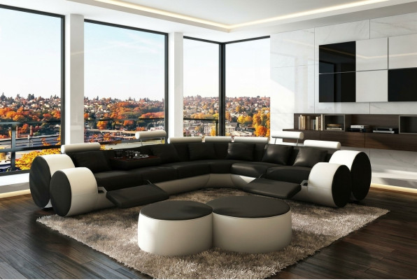 Ecksofa Sofa Couch Polster Wohnlandschaft Leder Eck Sofas Garnitur L Form Madrid