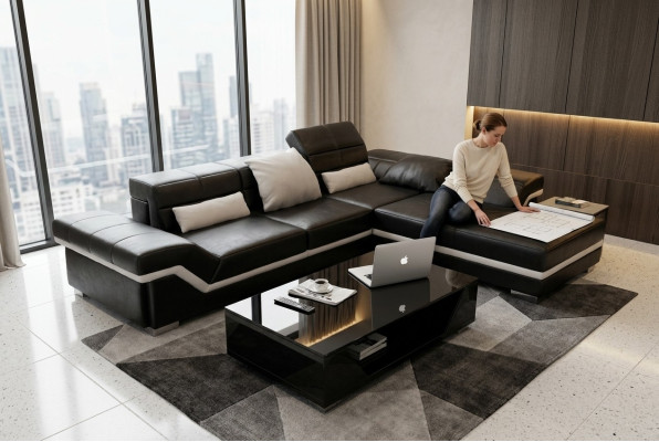 Ecksofa Sofa Couch Polster Wohnlandschaft Leder Eck Sofas Garnitur L Form NYIII
