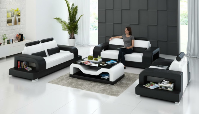 Ledersofa Couch Wohnlandschaft 3+2+1 Sitzer Garnitur Modern Design Sofa