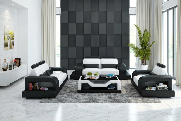 Ledersofa Couch Wohnlandschaft 3+2+1 Sitzer Garnitur Modern Design Sofa