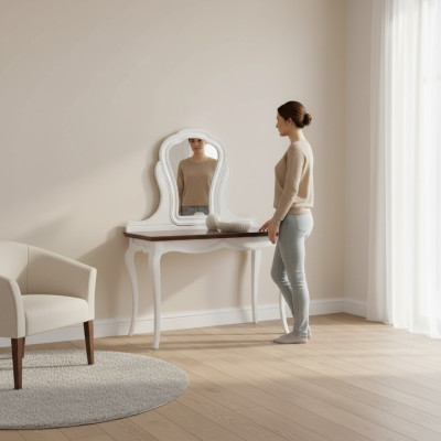 Echtholz Tisch Klassische Konsole Spiegel Kommode Schminktisch Schlafzimmer Neu