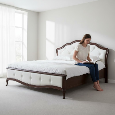 Bett Ehebett Doppelbett Königsbett Schlafzimmer Klassisches Lederbett Model V-2T
