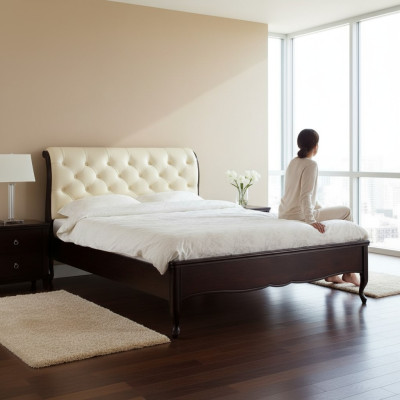 Postel Chesterfield Lůžková manželská postel Italský nábytek Dřevo Kůže Textilní