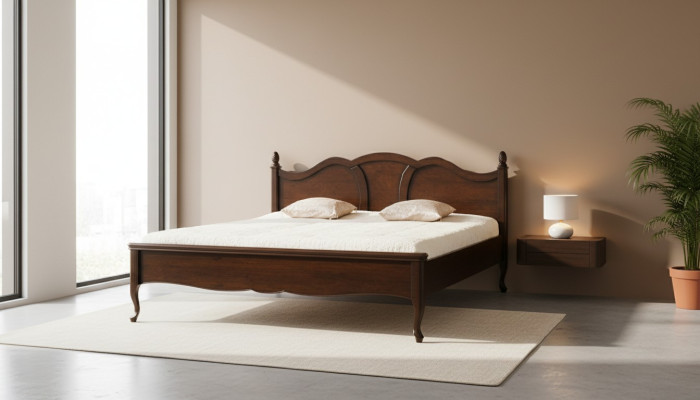 Klassisches Bett Doppelbett Betten Leder Textil Echtes Antik Stil Holz