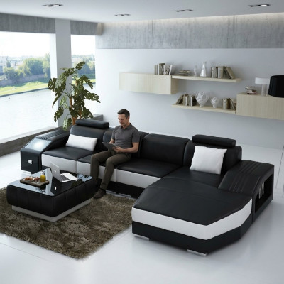 Wohnlandschaft Polster Ecke Eck Sofa Couch Garnitur Landschaft Leder Neu / 2724B