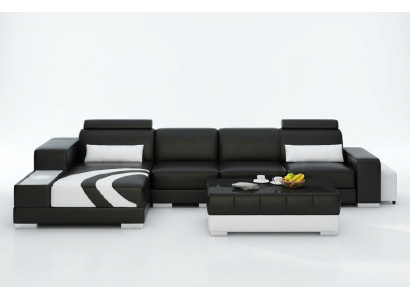Sofa Couch Wohnlandschaft XXL Couch Ledersofa s otomanem Souprava V015