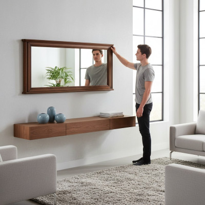 WANDSPIEGEL HOLZRAHMENSPIEGEL RAHMEN RECHTECKIGER SPIEGEL DESIGNER Prato PR-L1