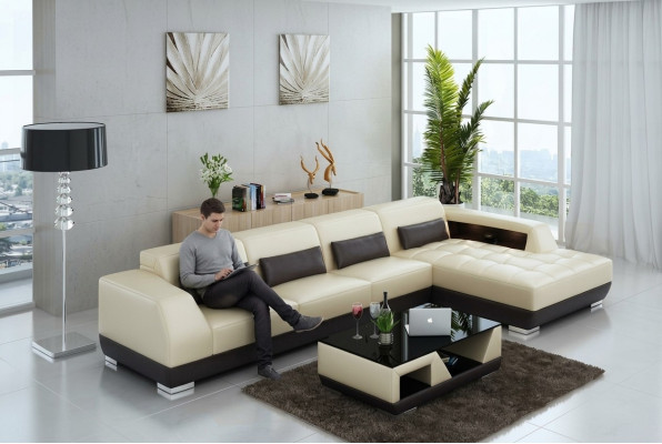 Pohovka z pravé kůže Obývací souprava Rozkládací rohová sedací souprava Design Moderní gauč G8024C