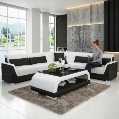 Návrhářský polštářkový stůl ze skla a kůže moderního stolu 6108.
