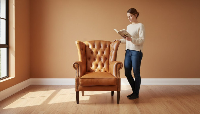 Chesterfield Ohrensessel Sessel Polster Fernseh Büro Couch 100% Echtes Leder
