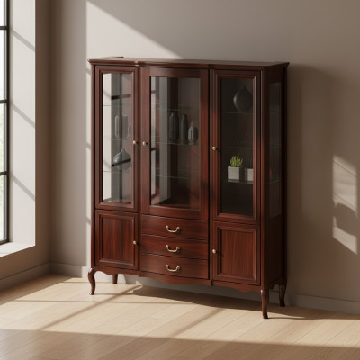 Großer Schrank Massiv Echtholz Rustikal Klassische Vitrine Vitrinenschrank PR-W3