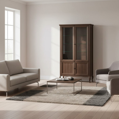 Schrank Klassische Vitrine Vitrinenschrank Massivholz Echtholz - Model PR-W2