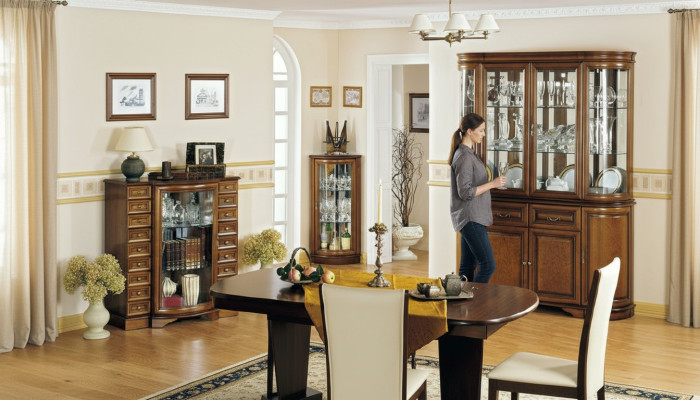 Komplett Wohnzimmer Vitrine Kommode Tisch Vitrinen Esszimmer Set 4-Teilig
