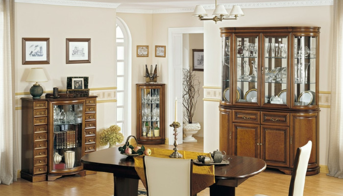 Komplett Wohnzimmer Vitrine Kommode Tisch Vitrinen Esszimmer Set 4-Teilig