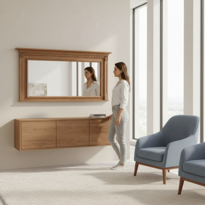 Klassischer Designer Spiegel Wandspiegel mit echten Holz Rahmen Kolonial Stil