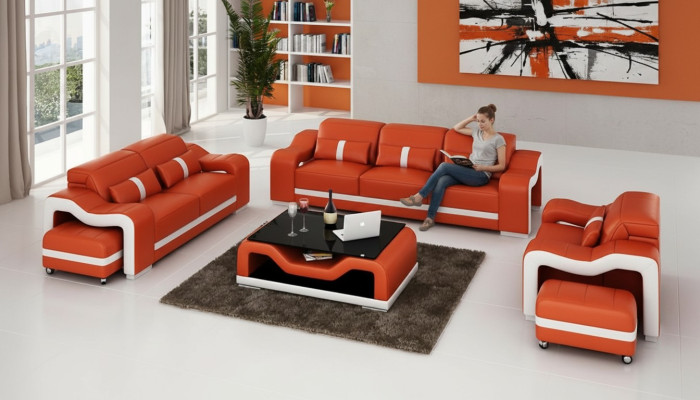Ledersofa Couch Wohnlandschaft 3+2+1 Sitzer Garnitur Sofagarnitur Sofa
