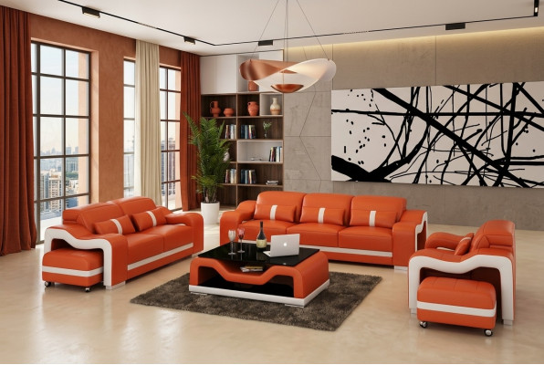 Ledersofa Couch Wohnlandschaft 3+2+1 Sitzer Garnitur Sofagarnitur Sofa