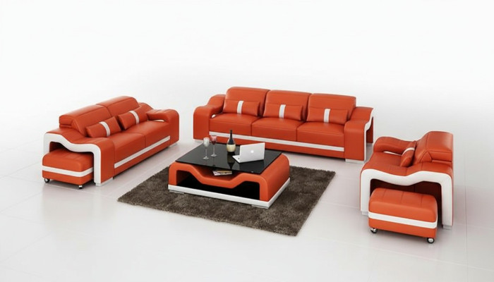 Ledersofa Couch Wohnlandschaft 3+2+1 Sitzer Garnitur Sofagarnitur Sofa