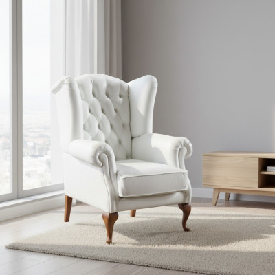 Chesterfield Ohrensessel Sessel Polster Fernseh Büro Couch Echtes Leder CL-F3