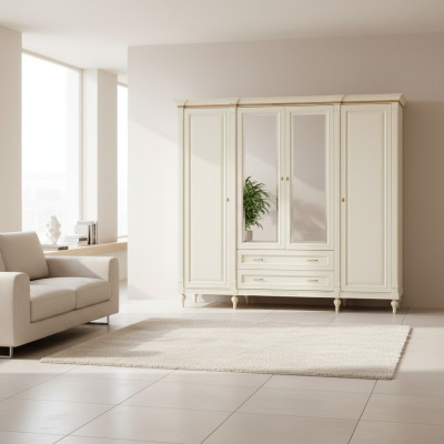 Klassischer Schrank Kleiderschrank Massiv Landhaus Großer Spiegelschrank FL-D4