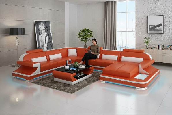 Kožená pohovka Rozkládací sedací souprava Rádlová sedací souprava Design Moderní pohovka G8021