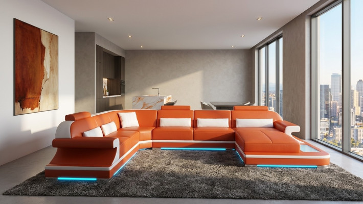 Kožená pohovka Rozkládací sedací souprava Rádlová sedací souprava Design Moderní pohovka G8021