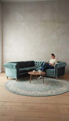 Ecksofa Chesterfield Ledersofa Sofa Couch Textil Stoff Polster Ecke Neu