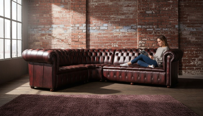 Chesterfield Ledersofa Ecksofa Sofa Polster Eck Sitz Garnitur 100% Leder