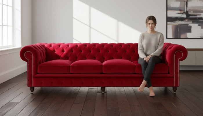Chesterfield velká pohovka, textilní sametová čalouněná pohovka, 4místná XXL pohovka, nová