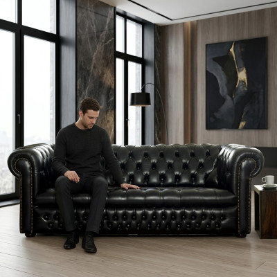 Schwarze Chesterfield Sofa 3+1 Sitzer Designer Couchen Sofagarnitur