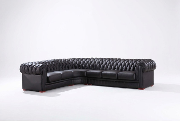Chesterfield rohová pohovka Rohová sedačka Designer Sofa Černá Pohovka 100% kůže Okamžitě