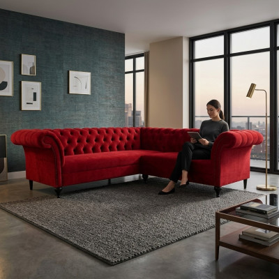 Designer Rotes Chesterfield Ecksofa Modern Eckcouch Designer Möbel