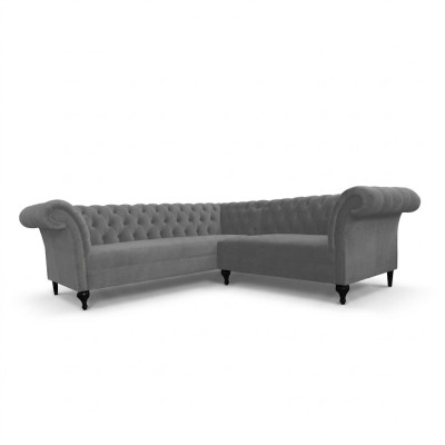 Graues Chesterfield Ecksofa Eckcouch Designer L-Form Samt Sofa