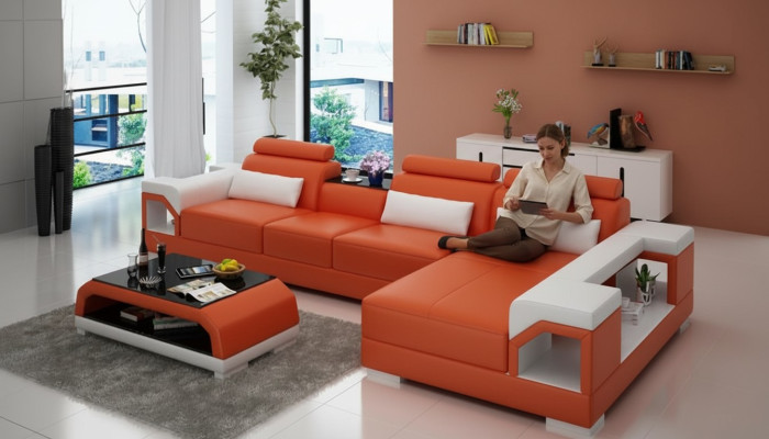 Kůžená pohovka Rozkládací pohovka Obývací souprava Rovné rohy Rovné soupravy Design Moderní Pohovka G8010C