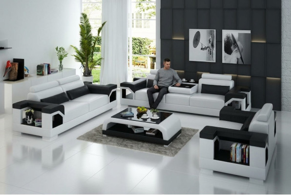 Kůžená pohovka Sedací souprava 3+2+1 Místná moderní výbava Designová pohovka