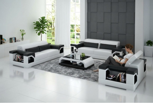 Ledersofa Couch Sofagarnitur Set 3+2+1 Sitzer Garnitur Design Modern Sofa
