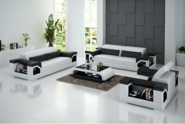 Ledersofa Couch Sofagarnitur Set 3+2+1 Sitzer Garnitur Design Modern Sofa