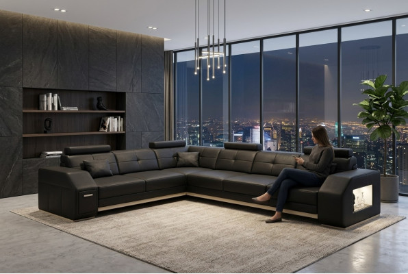 Ecksofa Ledersofa Sofa Couch Polster Sitz Ecke Garnitur Wohnlandschaft Ebern S