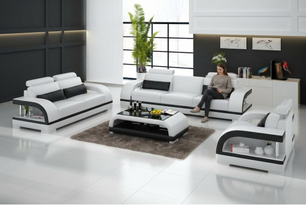 Ledersofa Couch Wohnlandschaft 3+2+1 Sitzer Sofa Garnitur Dekor Design Neu