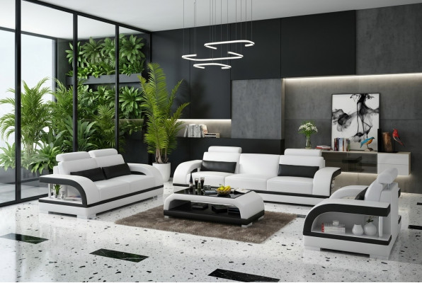 Ledersofa Couch Wohnlandschaft 3+2+1 Sitzer Sofa Garnitur Dekor Design Neu