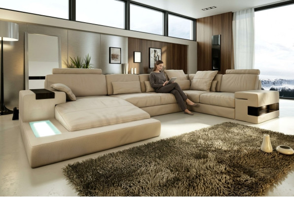 Kůžená pohovka Designer Sofa U tvar obývací krajina pohovka polštáře rohová souprava nová.