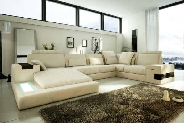 Kůžená pohovka Designer Sofa U tvar obývací krajina pohovka polštáře rohová souprava nová.