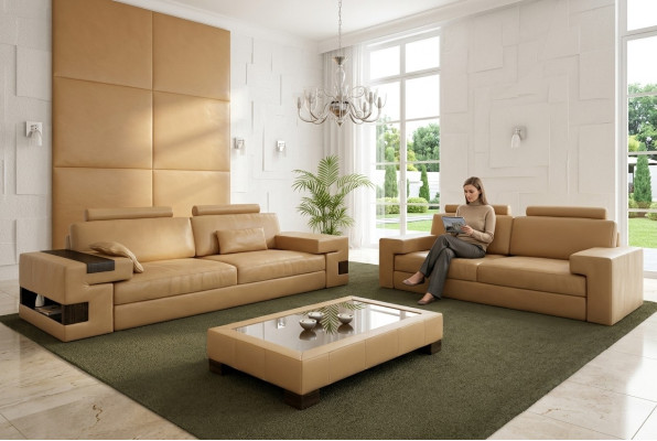 Ledersofa Sofagarnitur 3+2+1 Couch Sitz Polster Sofa Garnitur Set Nassau B