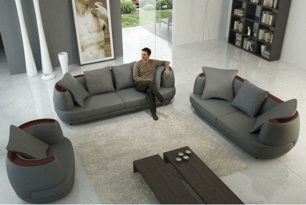 Sofagarnitur Royal Luxus Designer Couch Polster 3+2+1 Leder Sofa Sitz Royal Grau